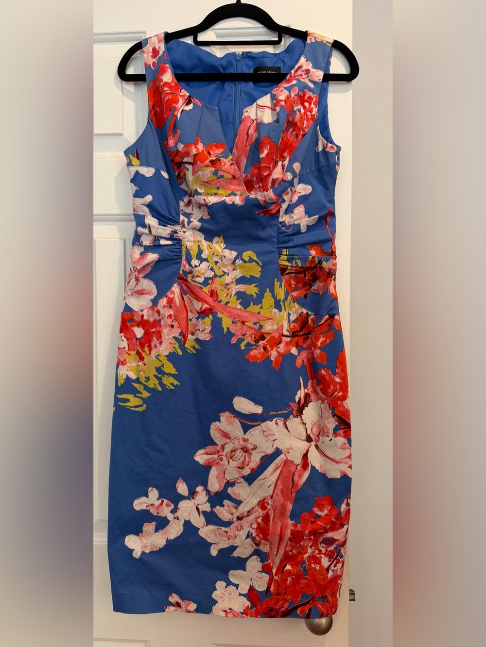 Adrianna Papell Blue Floral Pencil Skirt with Pink & Red Accents